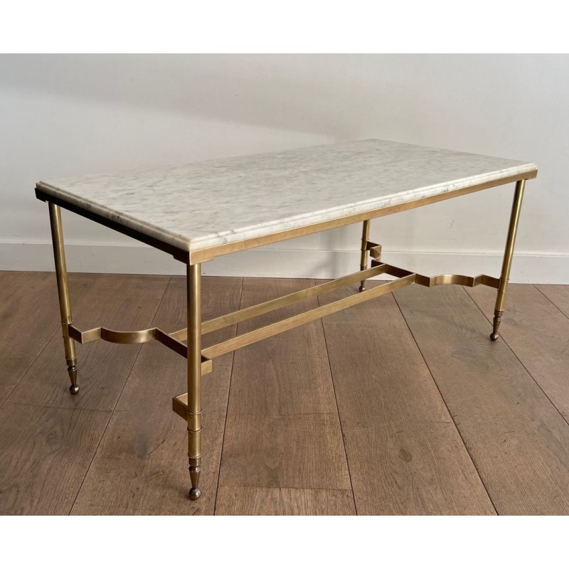 Neoclassical Brass Coffee Table with White Marble Top, Maison Jansen, circa 1940