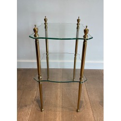 Bout de Canapé Laiton Deux Plateaux Verre, Maison Jansen, France, vers 1940