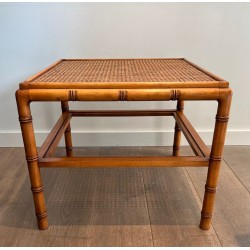 Pair of Large Faux-Bamboo Side Tables with Cane Tops, French Work, circa 1970