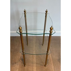Bout de Canapé Laiton Deux Plateaux Verre, Maison Jansen, France, vers 1940