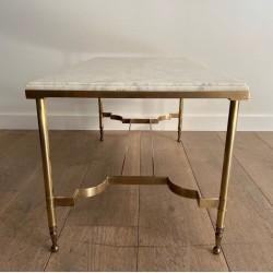 Neoclassical Brass Coffee Table with White Marble Top, Maison Jansen, circa 1940