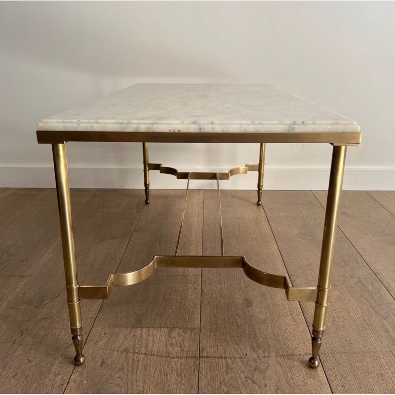 Neoclassical Brass Coffee Table with White Marble Top, Maison Jansen, circa 1940