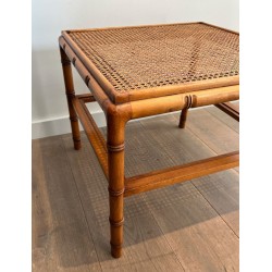 Pair of Large Faux-Bamboo Side Tables with Cane Tops, French Work, circa 1970