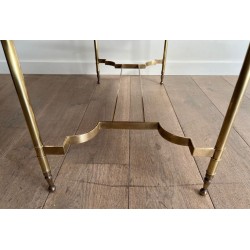Table Basse Néoclassique Laiton Marbre Blanc, Maison Jansen, France, vers 1940