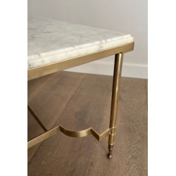 Table Basse Néoclassique Laiton Marbre Blanc, Maison Jansen, France, vers 1940