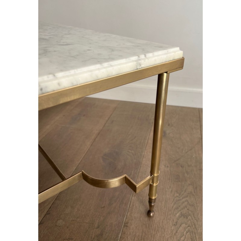 Neoclassical Brass Coffee Table with White Marble Top, Maison Jansen, circa 1940