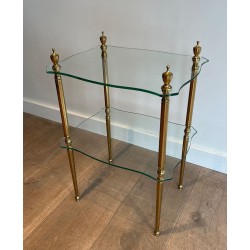Bout de Canapé Laiton Deux Plateaux Verre, Maison Jansen, France, vers 1940