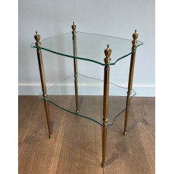Bout de Canapé Laiton Deux Plateaux Verre, Maison Jansen, France, vers 1940