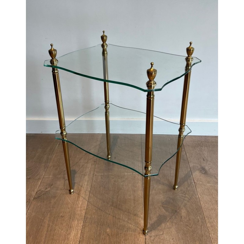 Bout de Canapé Laiton Deux Plateaux Verre, Maison Jansen, France, vers 1940