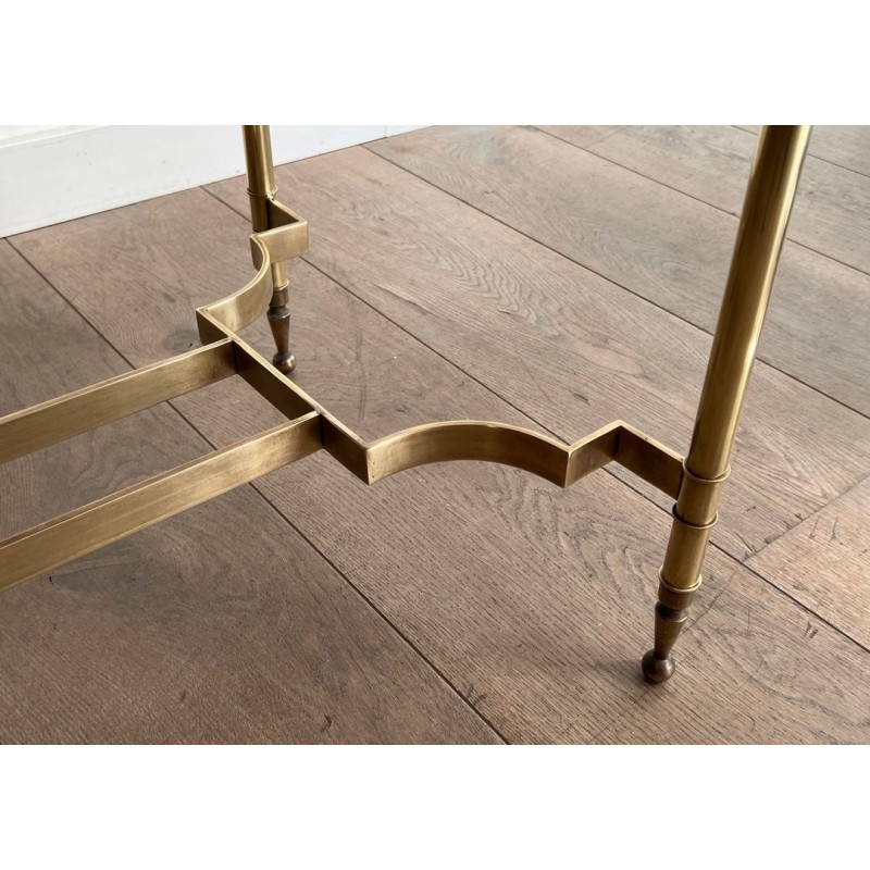 Table Basse Néoclassique Laiton Marbre Blanc, Maison Jansen, France, vers 1940