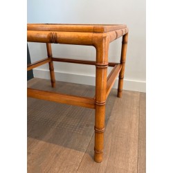 Pair of Large Faux-Bamboo Side Tables with Cane Tops, French Work, circa 1970