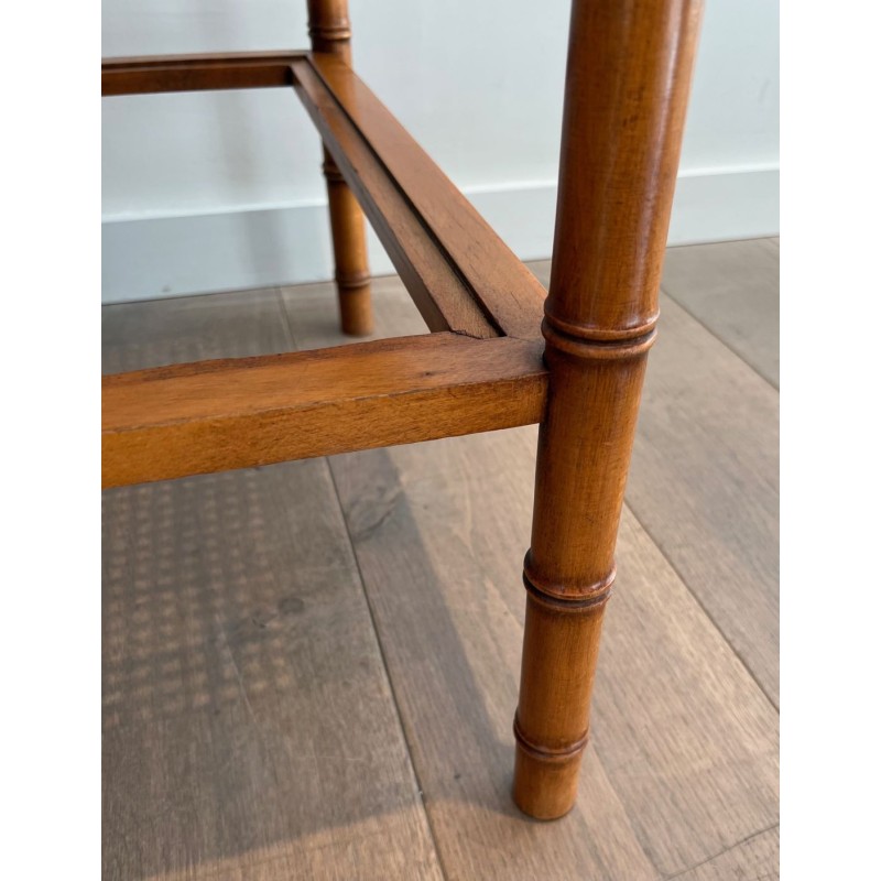 Pair of Large Faux-Bamboo Side Tables with Cane Tops, French Work, circa 1970