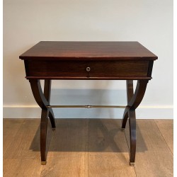 Neoclassical Mahogany Side Table with Curule X-Legs, in the Style of Jansen, circa 1940