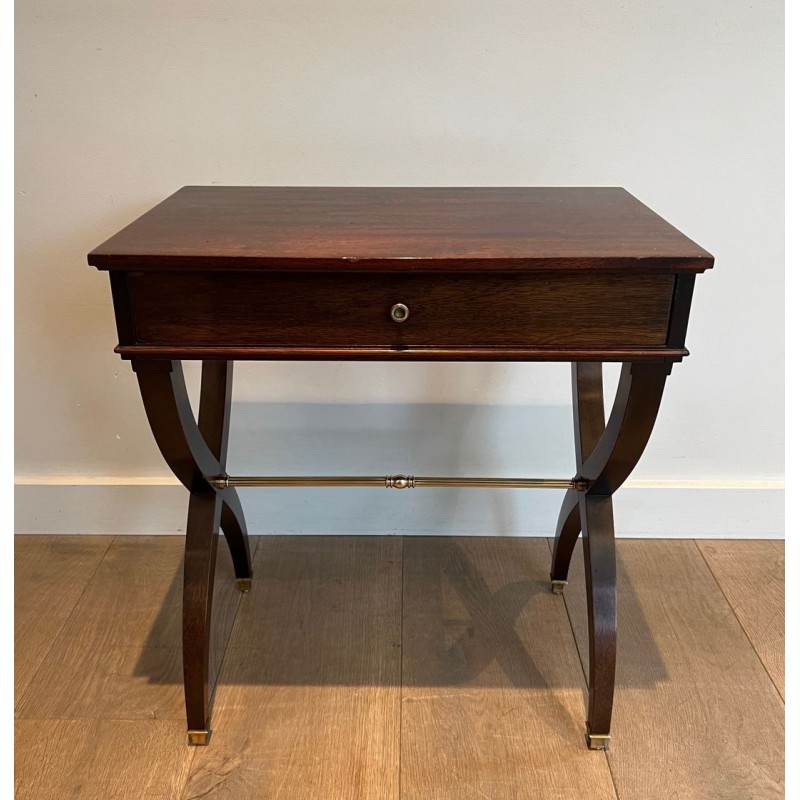Neoclassical Mahogany Side Table with Curule X-Legs, in the Style of Jansen, circa 1940