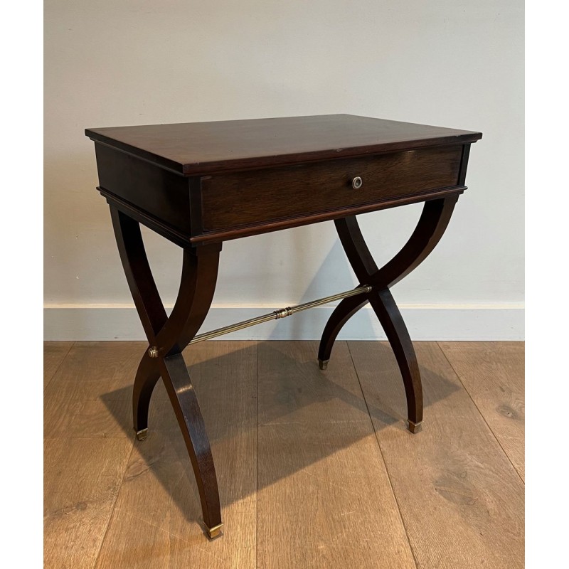 Neoclassical Mahogany Side Table with Curule X-Legs, in the Style of Jansen, circa 1940