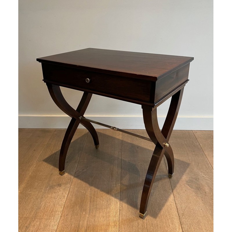 Neoclassical Mahogany Side Table with Curule X-Legs, in the Style of Jansen, circa 1940