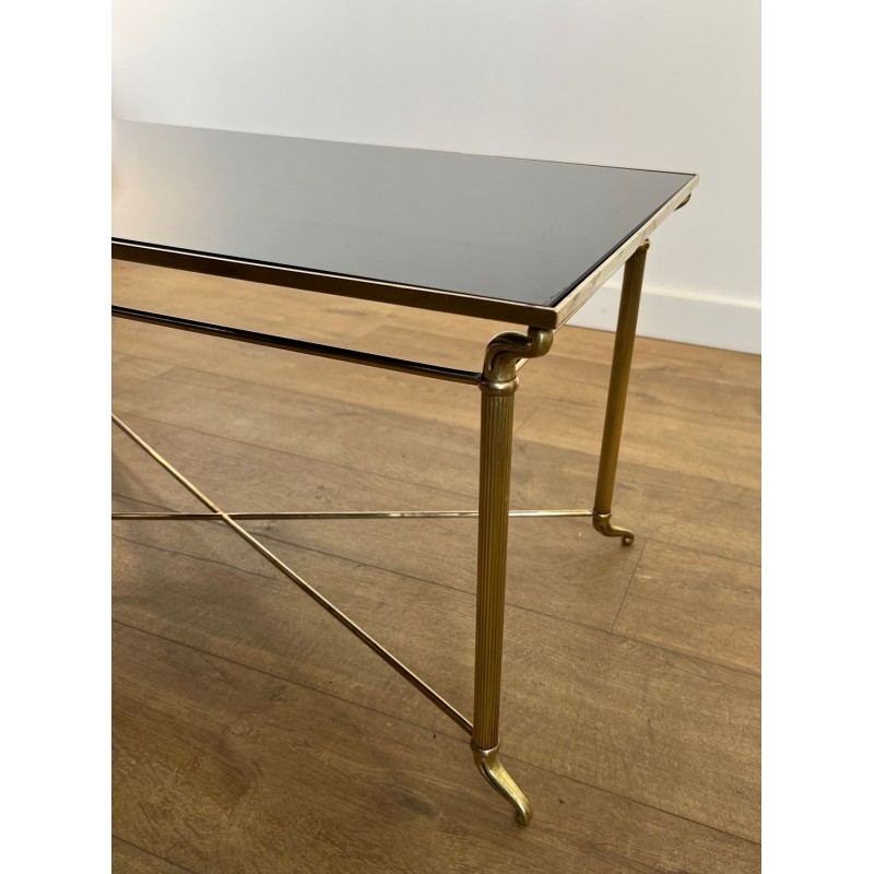 Table Basse Laiton Plateau Verre Laqué Noir, Dans le Goût de Jansen, France, vers 1940