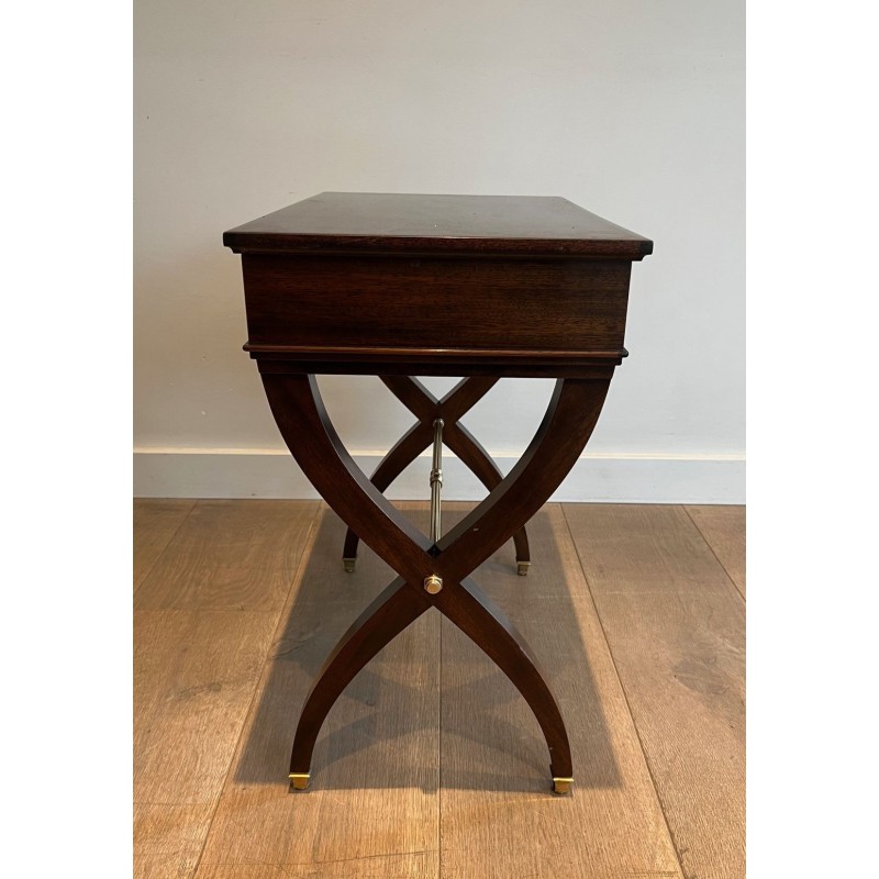 Neoclassical Mahogany Side Table with Curule X-Legs, in the Style of Jansen, circa 1940