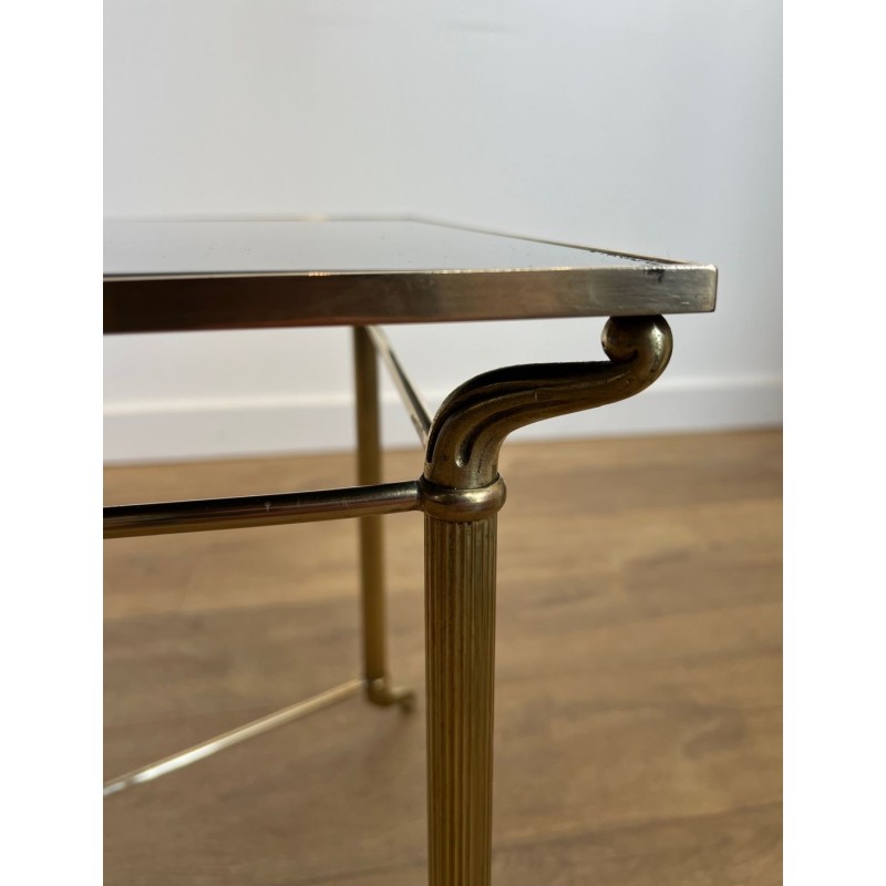 Rectangular Brass Coffee Table, Black Lacquered Glass Top, in the Style of Jansen, circa 1940