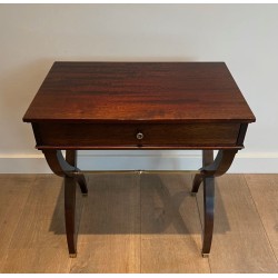 Neoclassical Mahogany Side Table with Curule X-Legs, in the Style of Jansen, circa 1940