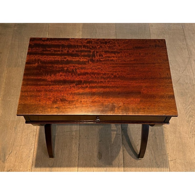 Neoclassical Mahogany Side Table with Curule X-Legs, in the Style of Jansen, circa 1940