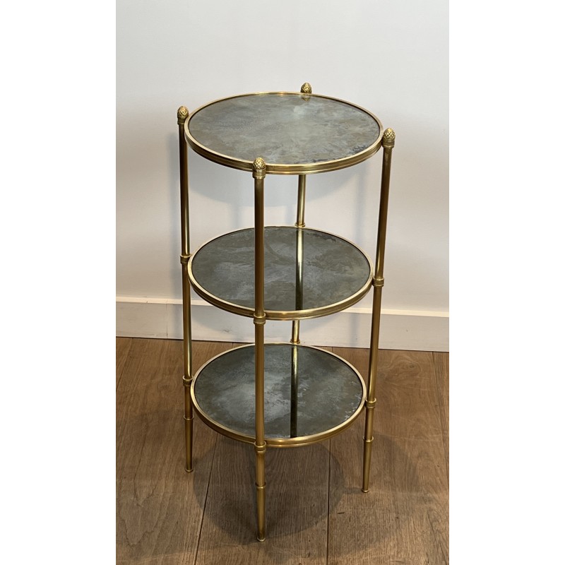 Three Tiers Round Gueridon with Eglomized Mirror Tops by Maison Baguès