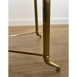 Table Basse Laiton Plateau Verre Laqué Noir, Dans le Goût de Jansen, France, vers 1940