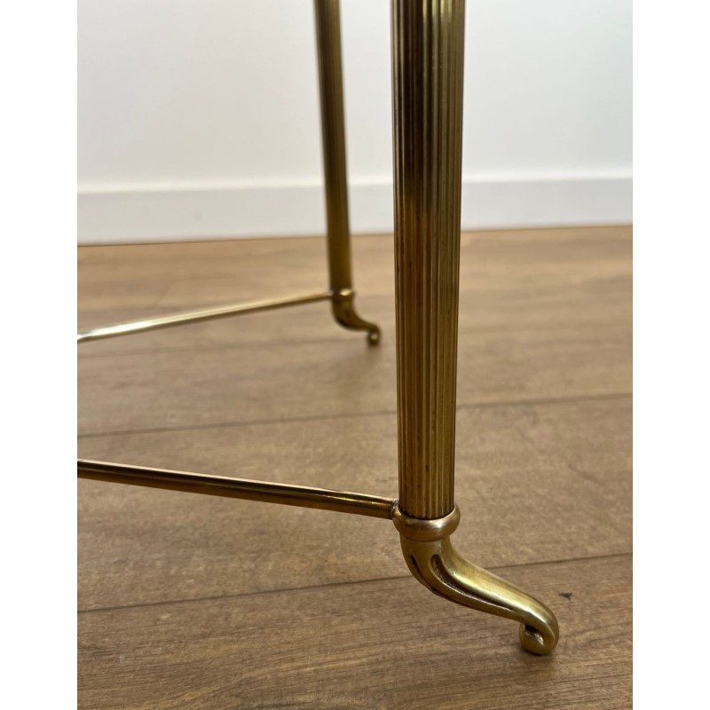 Rectangular Brass Coffee Table, Black Lacquered Glass Top, in the Style of Jansen, circa 1940