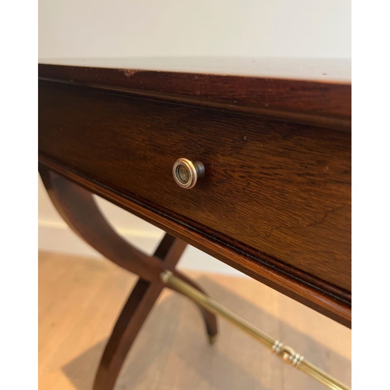 Neoclassical Mahogany Side Table with Curule X-Legs, in the Style of Jansen, circa 1940