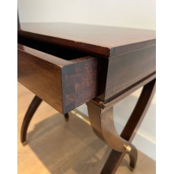 Neoclassical Mahogany Side Table with Curule X-Legs, in the Style of Jansen, circa 1940
