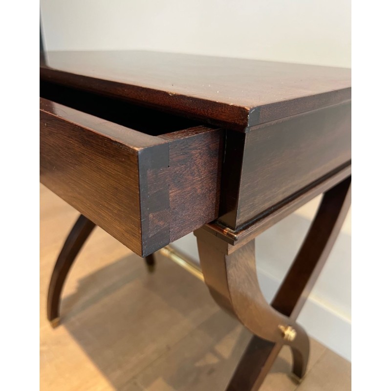 Neoclassical Mahogany Side Table with Curule X-Legs, in the Style of Jansen, circa 1940