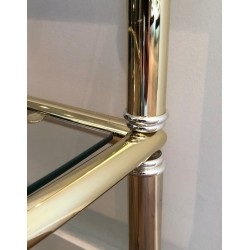 Pair of D-Shaped Two-Tier Brass Side Tables with Glass Shelves, French Work, circa 1970