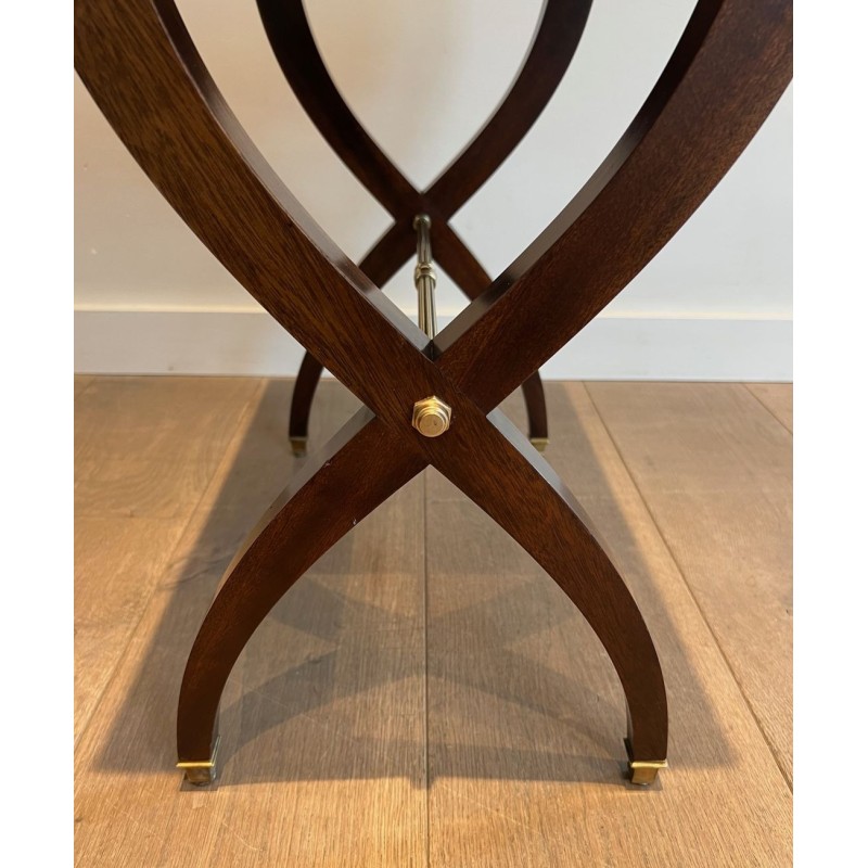 Neoclassical Mahogany Side Table with Curule X-Legs, in the Style of Jansen, circa 1940