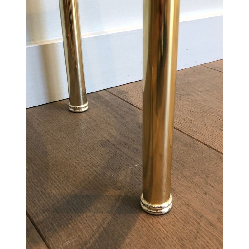 Pair of D-Shaped Two-Tier Brass Side Tables with Glass Shelves, French Work, circa 1970
