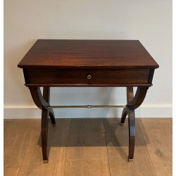 Neoclassical Mahogany Side Table with Curule X-Legs, in the Style of Jansen, circa 1940