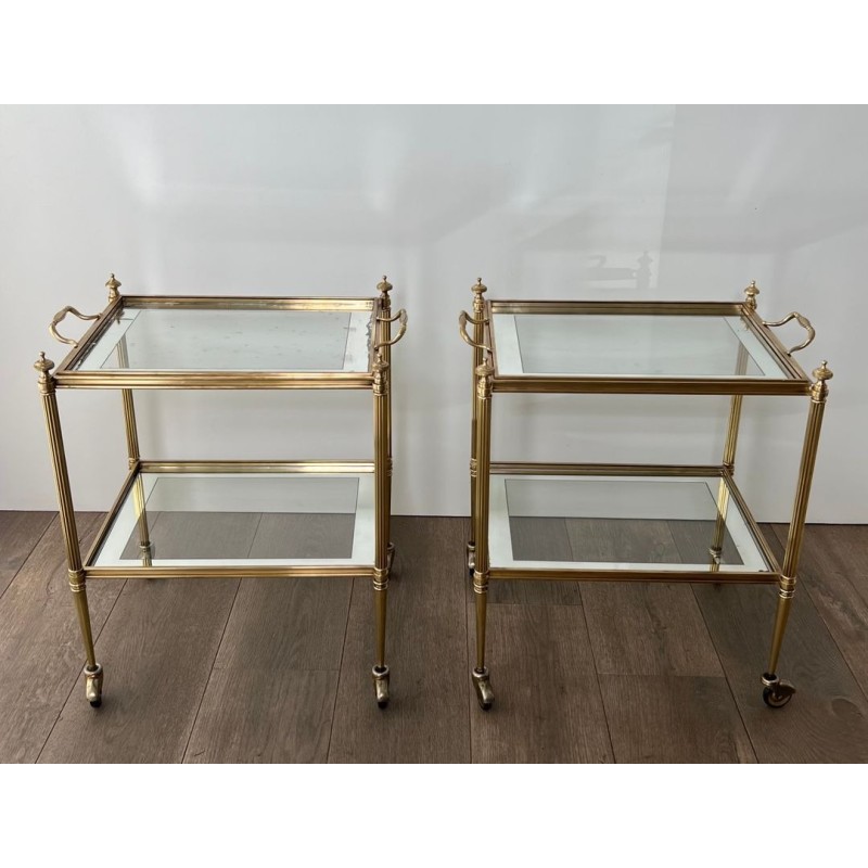 Rare Paire de Bouts de Canapé Formant Tables Roulantes à Plateaux Supérieurs Amovibles de la Maison Jansen