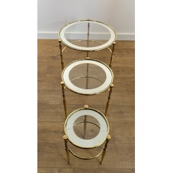 Suite Trois Tables Gigognes Rondes Laiton Verre Liseret Argenté, France, vers 1940