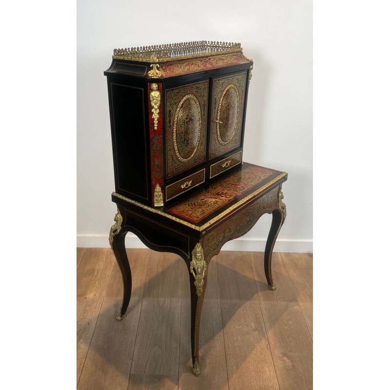 Bonheur du Jour in Boulle Marquetry, Napoleon III Period, France, circa 1870