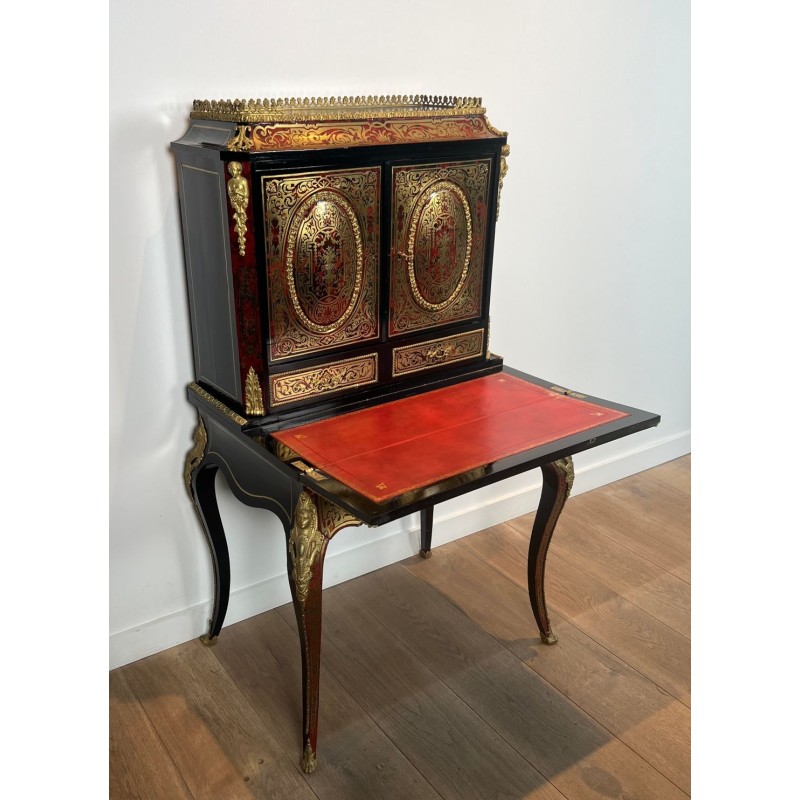 Bonheur du Jour in Boulle Marquetry, Napoleon III Period, France, circa 1870
