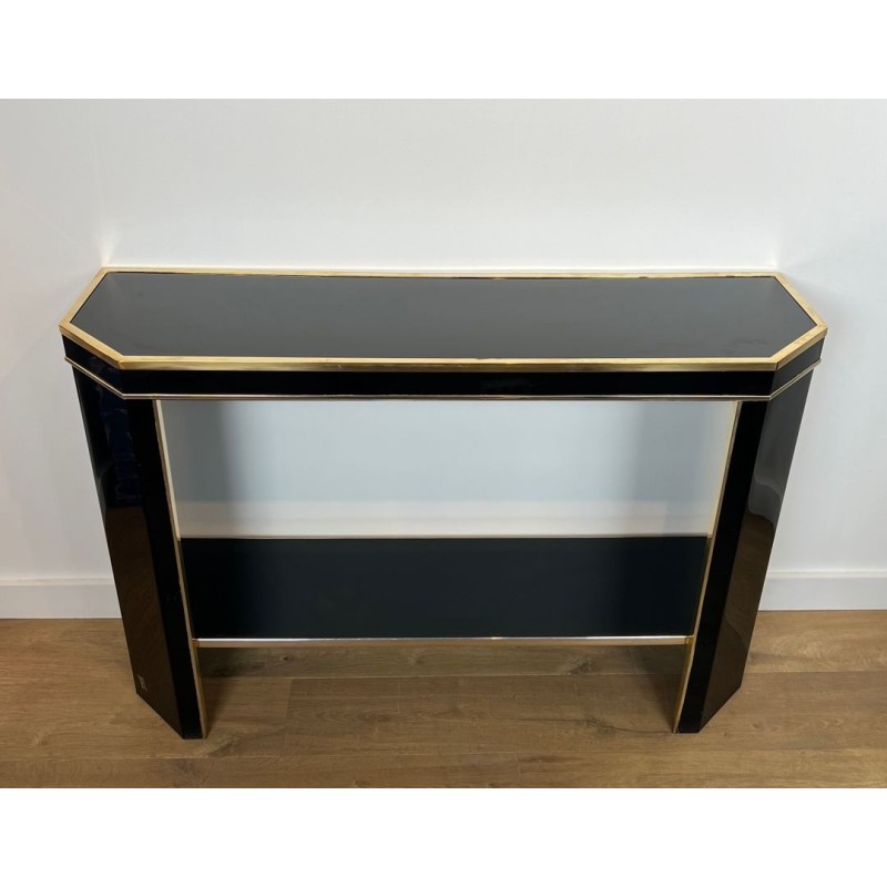 Console Laque Noire et Métal Doré, Jean-Claude Mahey, France, vers 1970