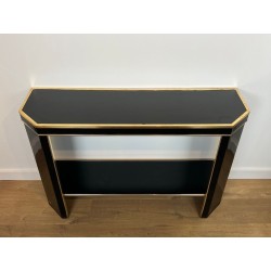 Black Lacquered and Gilt Metal Console, Jean-Claude Mahey, France, circa 1970