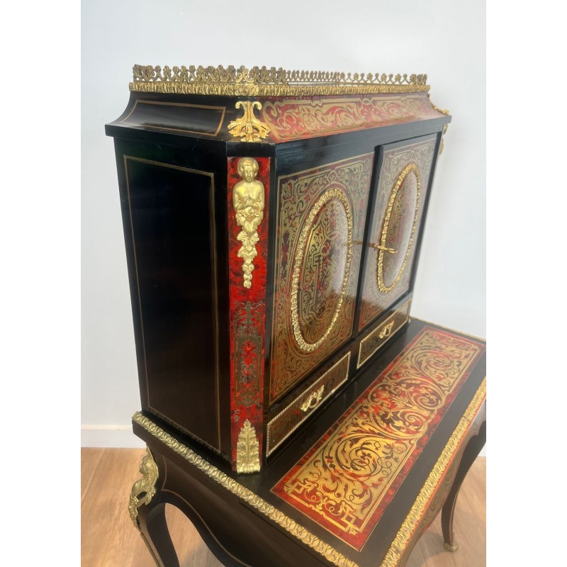 Bureau Bonheur du Jour Marqueterie Boulle, Époque Napoléon III, France, vers 1870