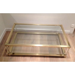 Grande Table Basse Deux Plateaux Plexiglass et Laiton, Travail Français, vers 1970