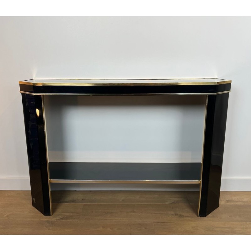 Black Lacquered and Gilt Metal Console, Jean-Claude Mahey, France, circa 1970