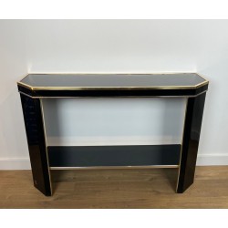 Black Lacquered and Gilt Metal Console, Jean-Claude Mahey, France, circa 1970