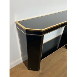 Console Laque Noire et Métal Doré, Jean-Claude Mahey, France, vers 1970