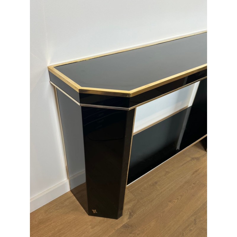 Black Lacquered and Gilt Metal Console, Jean-Claude Mahey, France, circa 1970