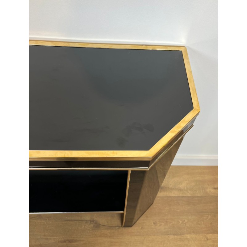 Black Lacquered and Gilt Metal Console, Jean-Claude Mahey, France, circa 1970