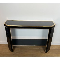 Console Laque Noire et Métal Doré, Jean-Claude Mahey, France, vers 1970
