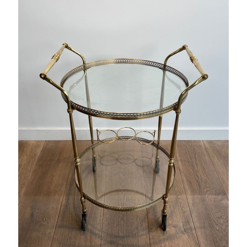 Round Brass Drinks Trolley, Neoclassical Style, in the Style of Maison Jansen, circa 1940